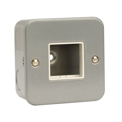 Metal Clad Surface Box, 1 Gang Metal Front Plate, Twin Aperture