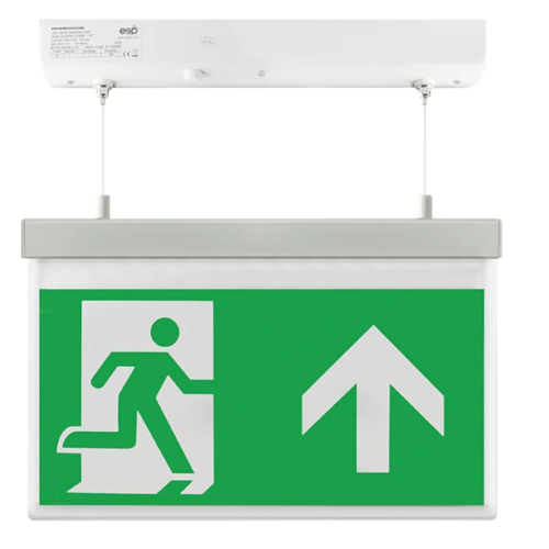 LED Suspended (Hanging) Maintained Emergency Exit Sign, Surface c/w Arrow Up Legend