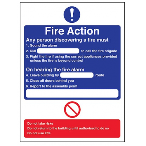 Fire Action Notice Sign, Whtie, Rigid PVC, Rigid PVC, 200 x 150mm