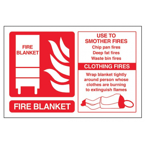 Fire Blanket ID Sign, Portrait, Landscape, White, Rigid PVC, 150 x 100mm