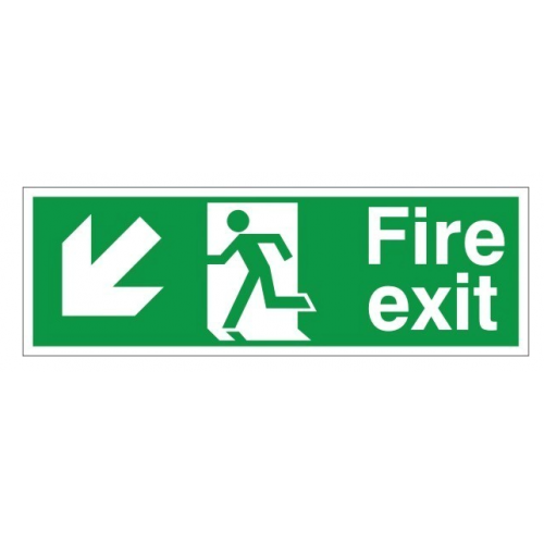 Fire Exit + Running Man Arrow Down Left, White Rigid PVC, 120 x 340mm