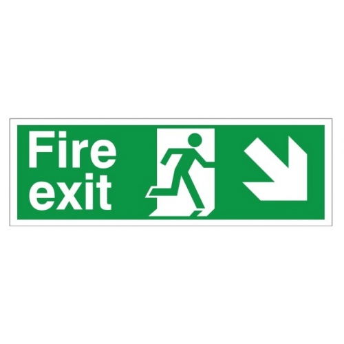 Fire Exit + Running Man Arrow Down Right, White Rigid PVC, 120 x 340mm