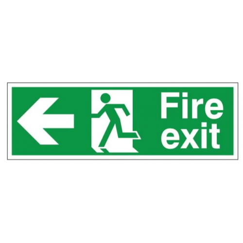 Fire Exit + Running Man Arrow Left, White Rigid PVC, 120 x 340mm