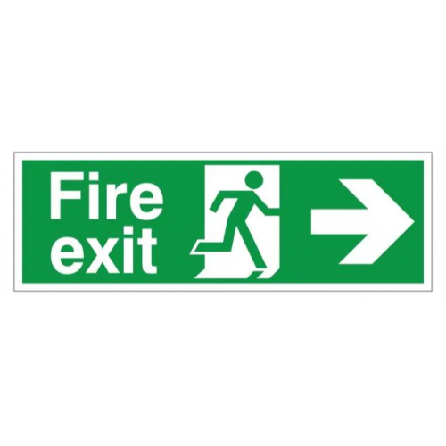 Fire Exit + Running Man Arrow Right, White Rigid PVC, 120 x 340mm