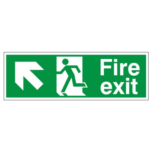 Fire Exit + Running Man Arrow Up Left, White Rigid PVC, 120 x 340mm