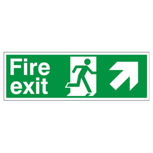 Fire Exit + Running Man Arrow Up Right, White Rigid PVC, 120 x 340mm