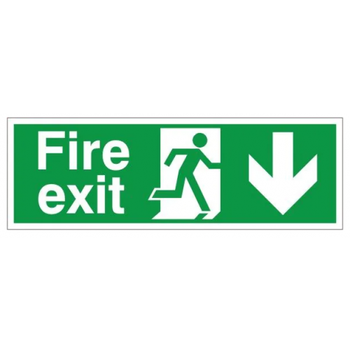 Fire Exit + Running Man Arrow Up, White, Rigid PVC, 150 x 400mm