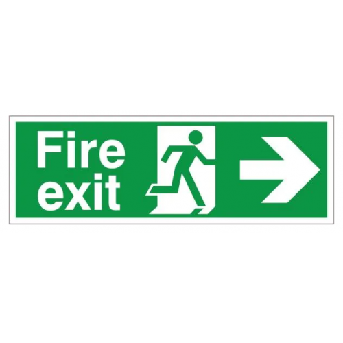 Fire Exit + Running Man Arrow Left, White, Rigid PVC, 150 x 400mm