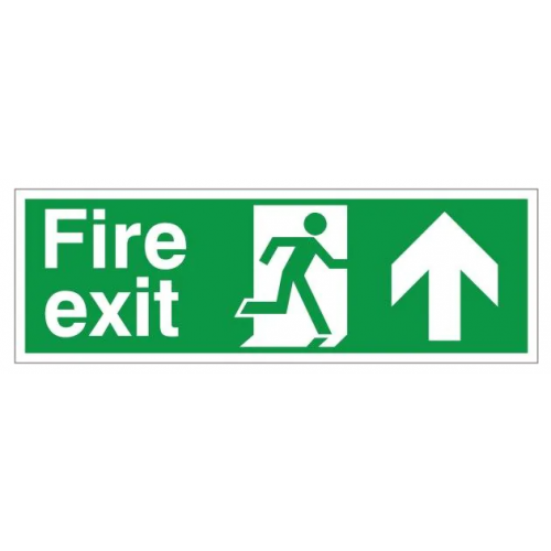 Fire Exit + Running Man Arrow Up, White Rigid PVC, 120 x 340mm