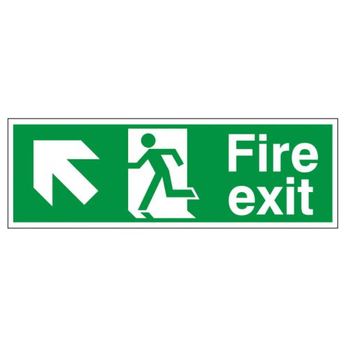 Fire Exit + Running Man Arrow Down Right, White, Rigid PVC, 150 x 400mm