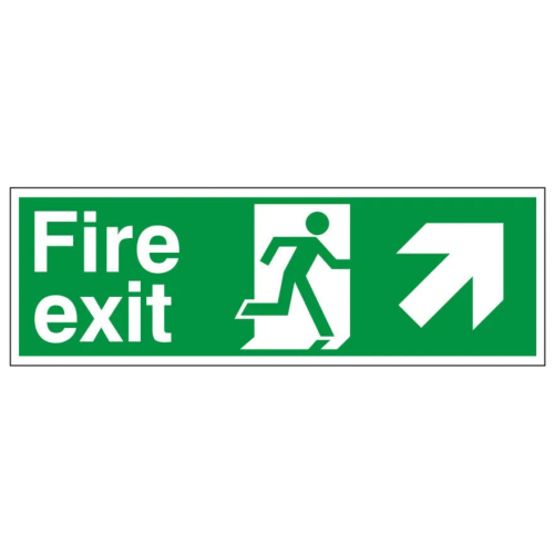 Fire Exit + Running Man Arrow Up Left, White, Rigid PVC, 150 x 400mm