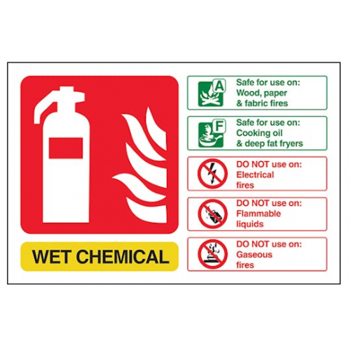 Wet Chemical ID Sign, Landscape, White, Rigid PVC, 100 x 150mm