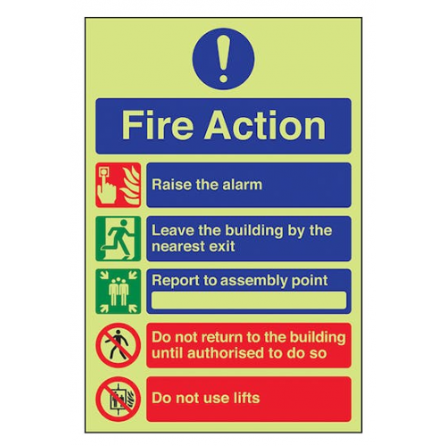 Fire Action Notice Sign, Photoluminescent, Rigid PVC, Rigid PVC, 200 x 150mm