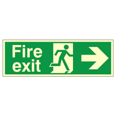 Fire Exit + Running Man Arrow Right, Photoluminescent, Rigid PVC, 150 x 400mm