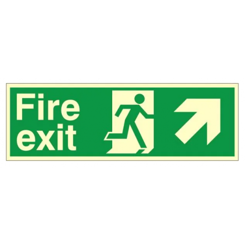 Fire Exit + Running Man Arrow Up Right, Photoluminescent, Rigid PVC, 150 x 400mm