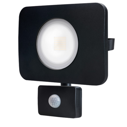 30W LED Floodlight with PIR Sensor, Over-ride Function, 4000K, Black